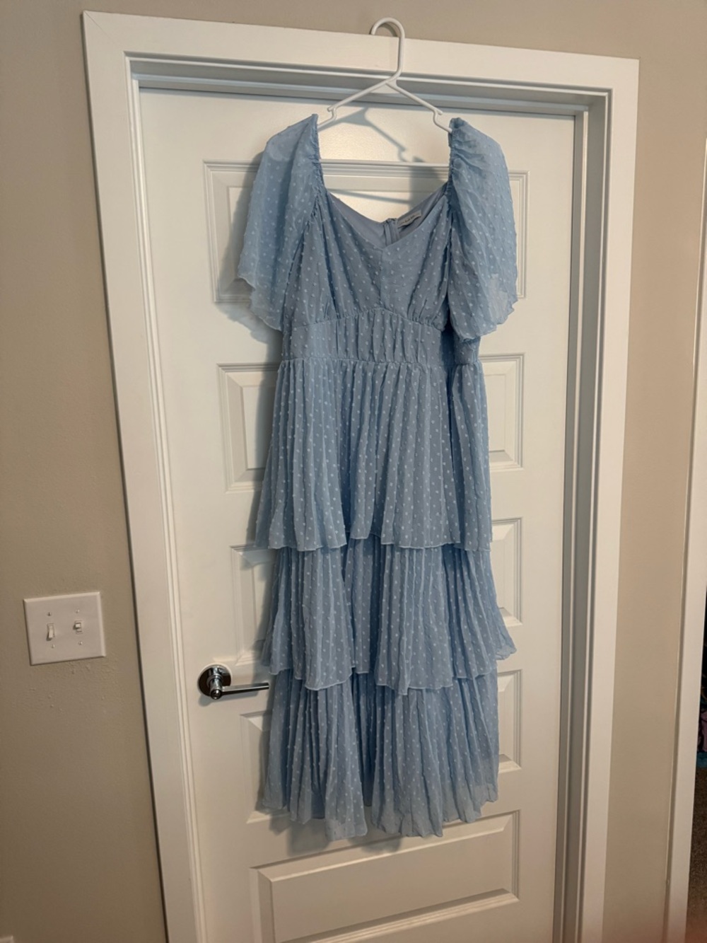 Light Blue Tiered Maxi Dress with Puff Sleeves